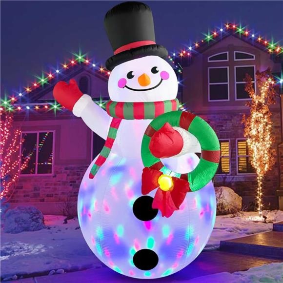 8FT Christmas Inflatable Snowman Holding Garland With Colorful LEDs Lights - Picture 1 of 6